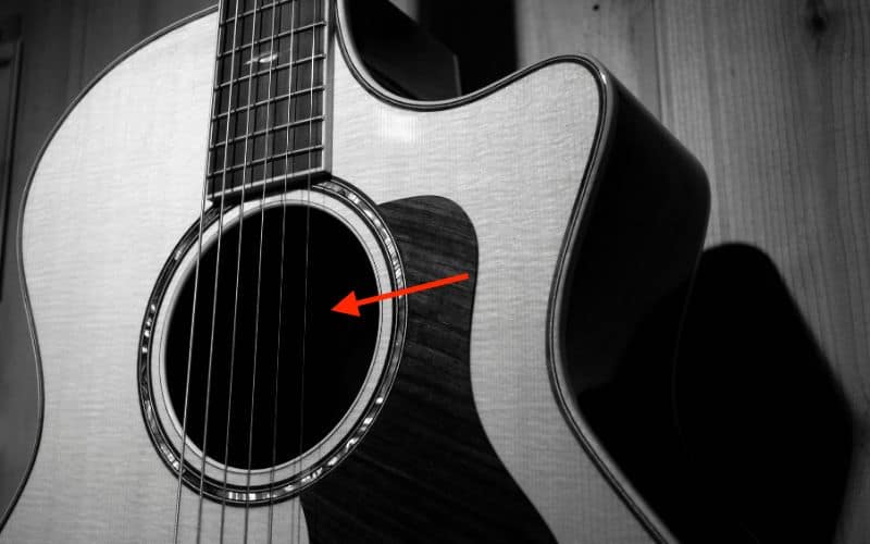 Soundhole of an acoustic guitar 