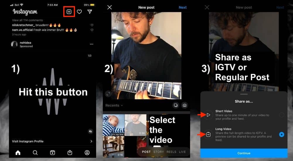 Uploading Instagram Post - How to Make Guitar Instagram Videos