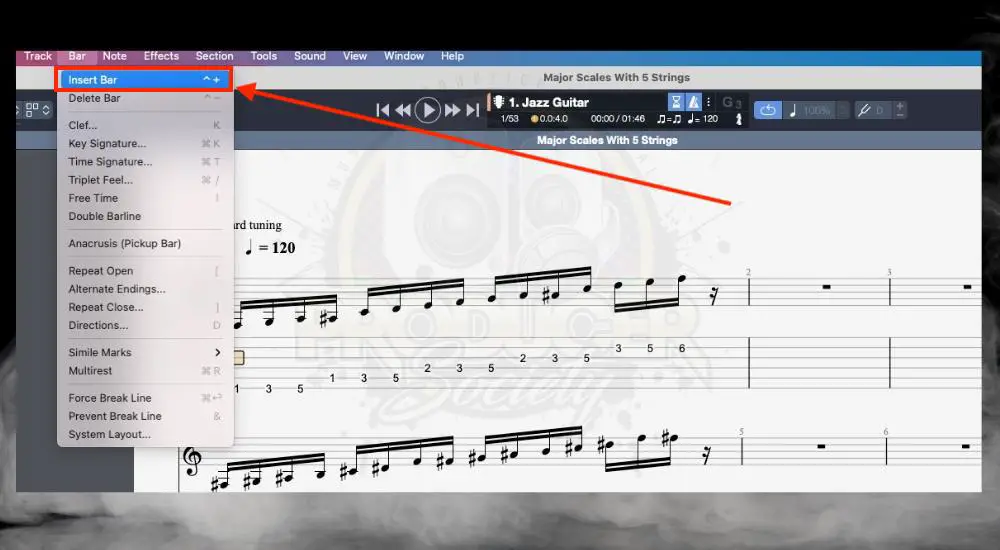 Insert Bar - How To Add Measures With the Toolbar in Guitar Pro 