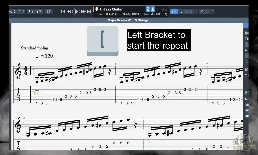 Left Bracket - How to Repeat Bars in Guitar Pro [Dead Simple] 