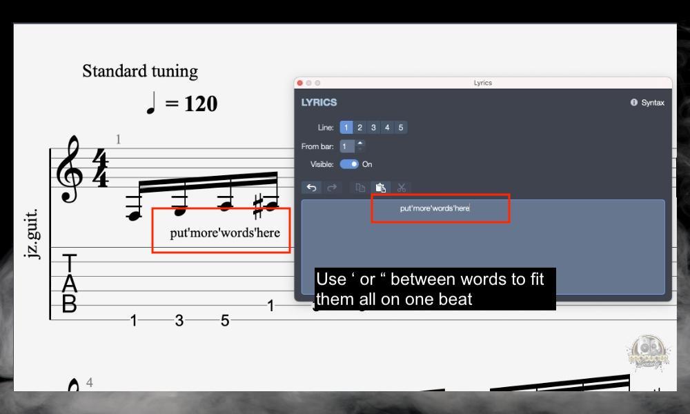 Put more words on one beat - How to Add Text and Lyrics in Guitar Pro 