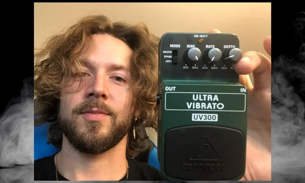 Me-Holding-The-Behringer-UV300-How-to-Use-A-Vibrato-Pedal