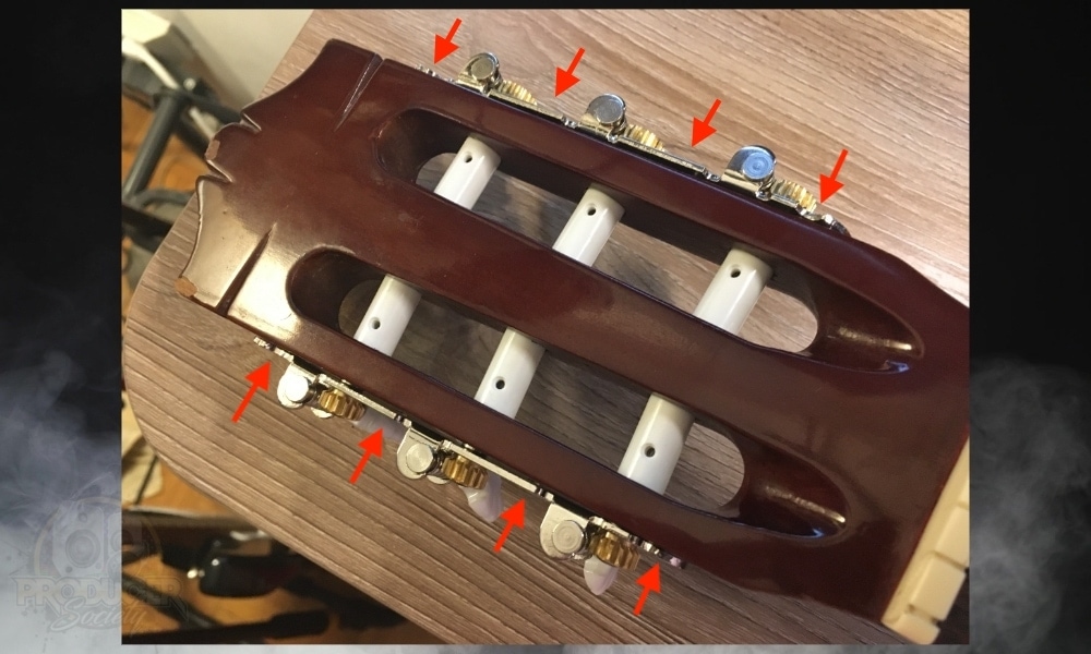 [9] Screw New Rollers In - How to Change Tuners on A Nylon String Guitar 