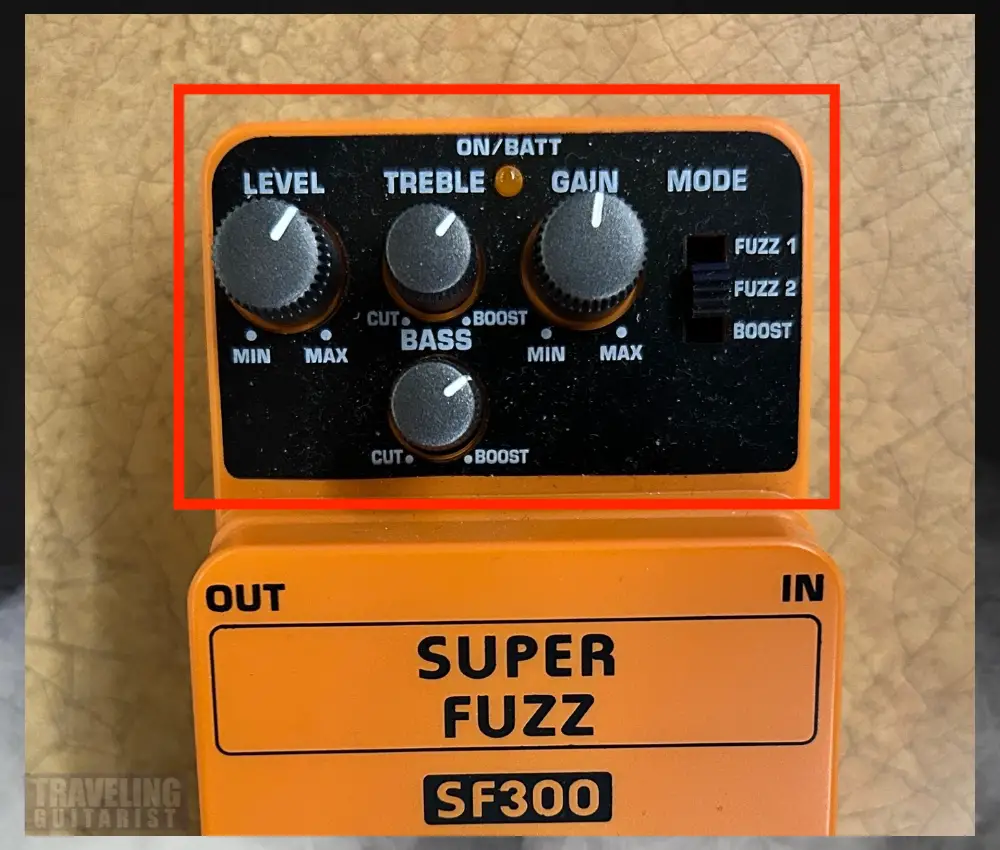 The Behringer Super Fuzz SF300 - Level, Treble, Gain, Bass