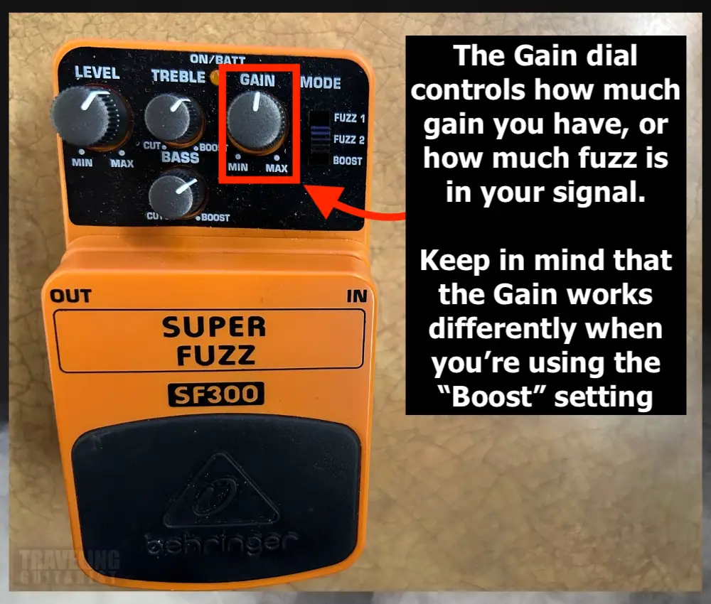 The Gain Knob on the SF300 Behringer SuperFuzz