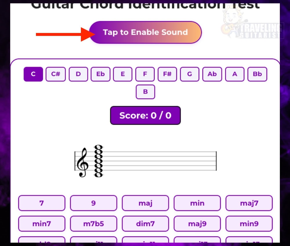 1) Tap “Enable Audio” (on Mobile) -   Guitar Chord Identification Test 