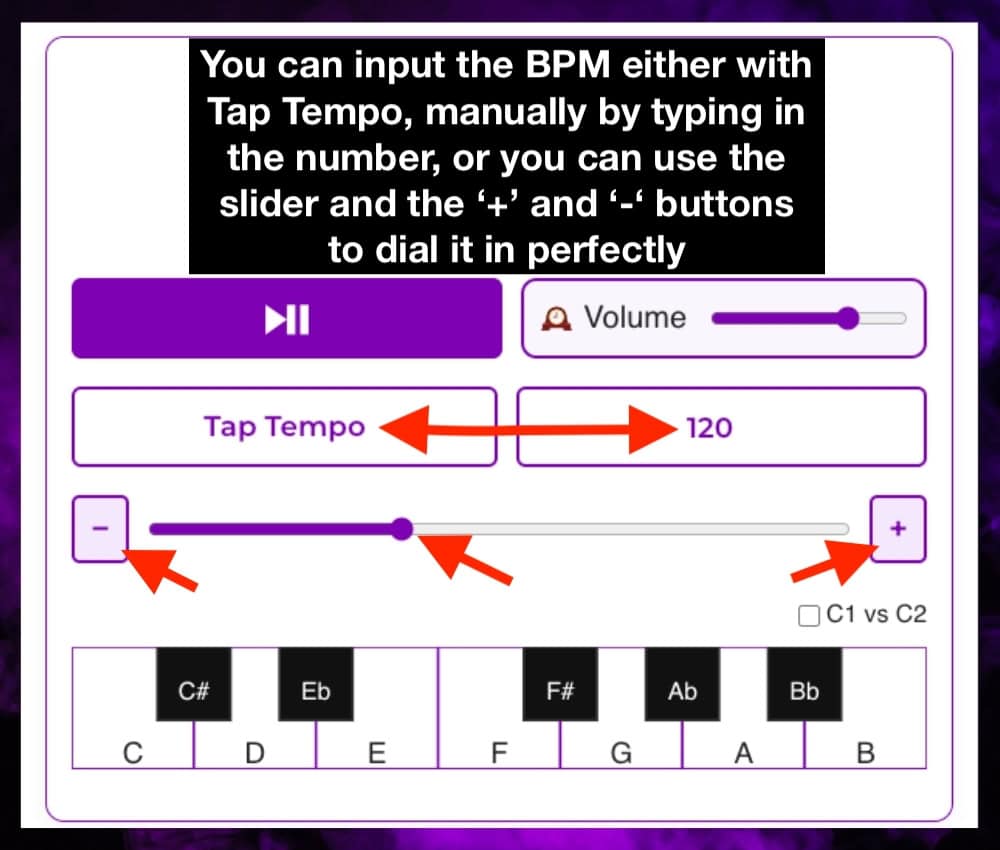 1) Tempo Slider + - - Drone Track Metronome.jpg