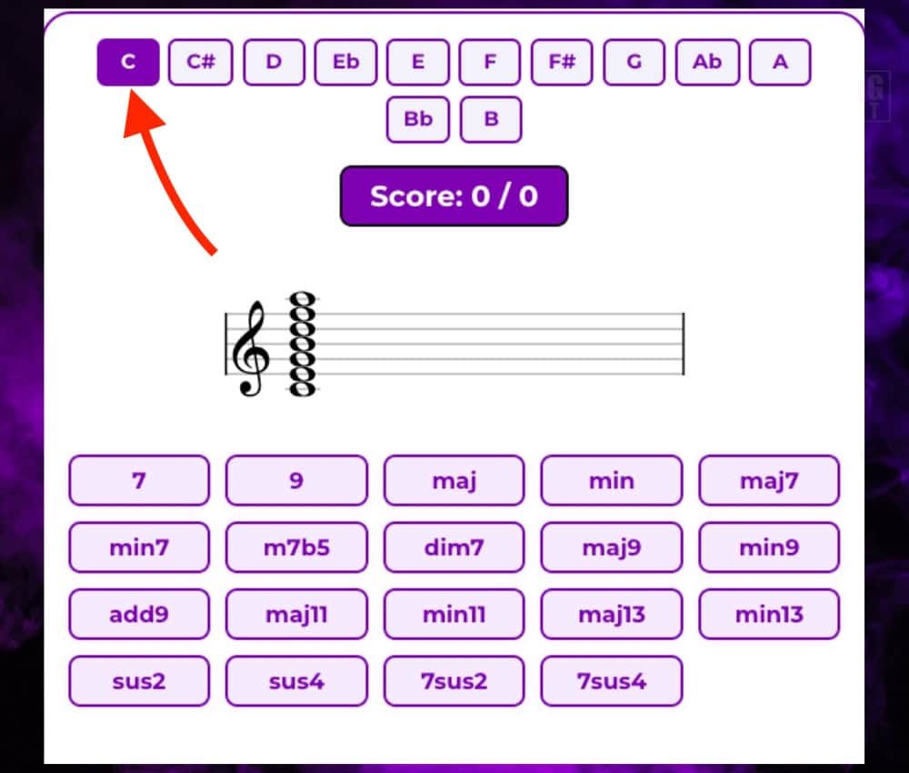 2) Select a Root Note - Guitar Chord Identification Test