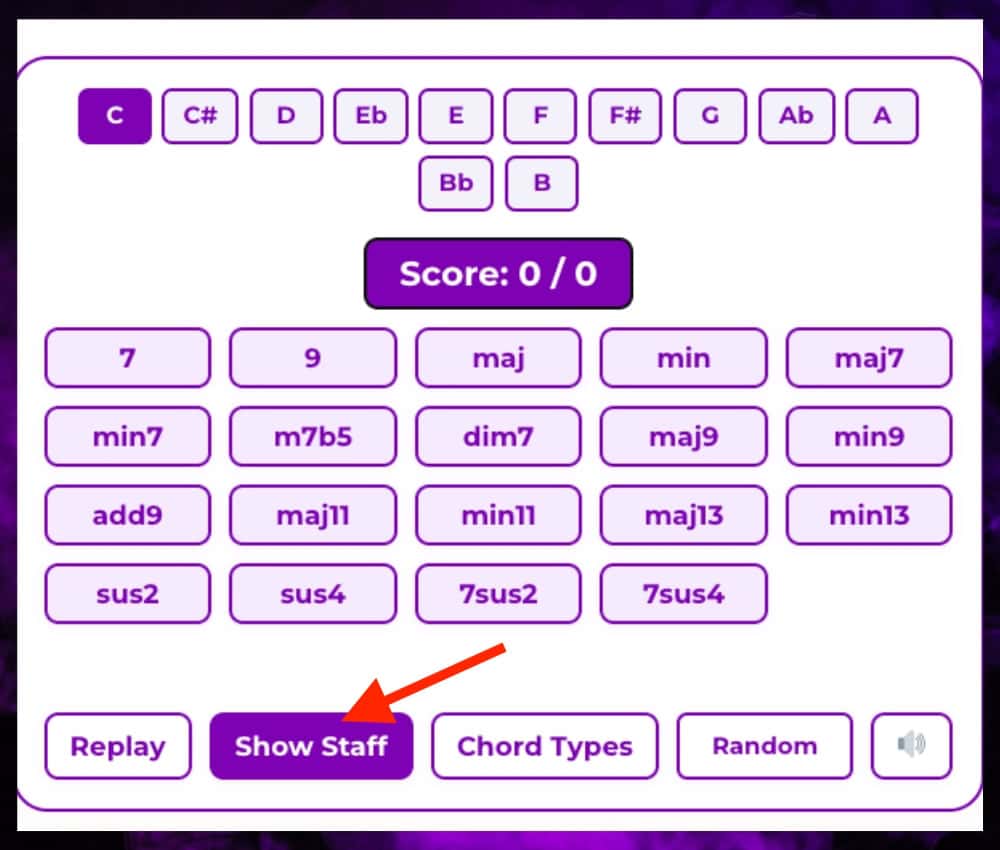 4) HideShow Staff Notation - Guitar Chord Identification Quiz 