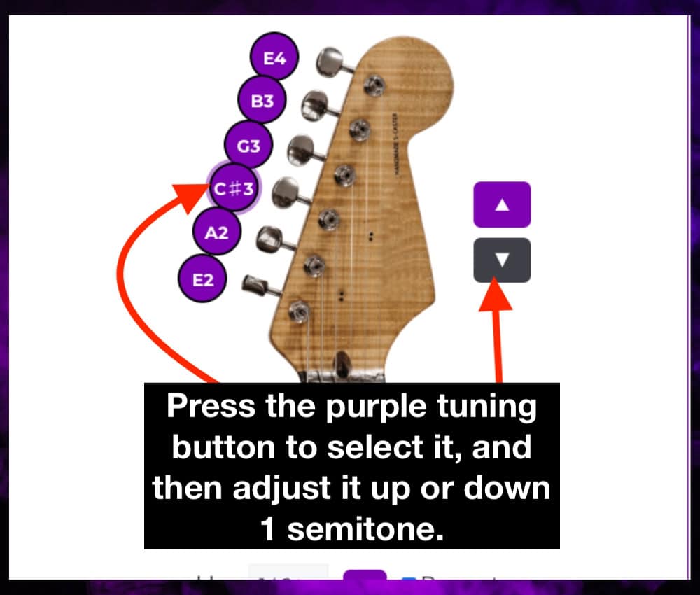 7) Select A Note & Use the Arrows to Adjust by a Semitone - Guitar Image